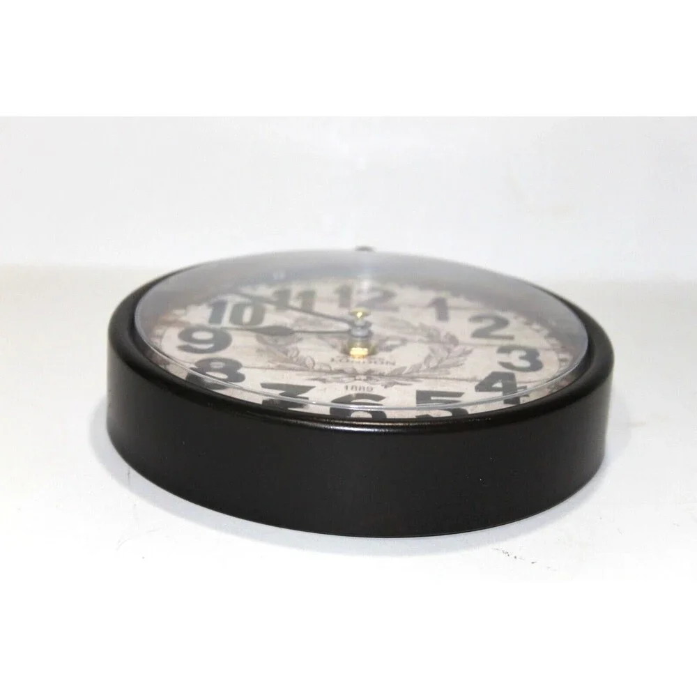 Vintage Style Black White Wall Clock Antique Round Metal Crown London 7.5”x6.5”